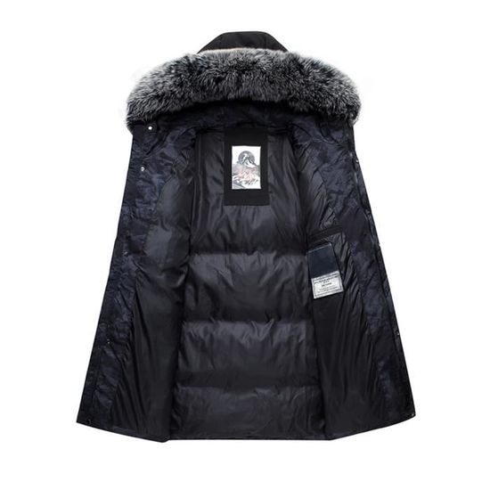 Parka Homme à Capuche Duvet de Canard Chaud Coupe-Vent fausse
