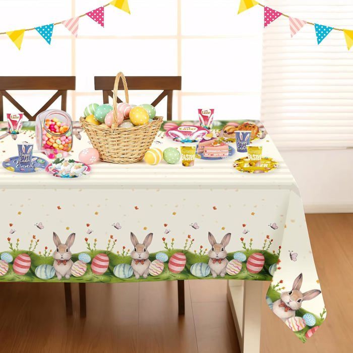 Set Vaisselle Jetable Pâques - 24 Pièces - Assiettes Et Gobelets Lapin/Carotte - Décoration Fête Enfants