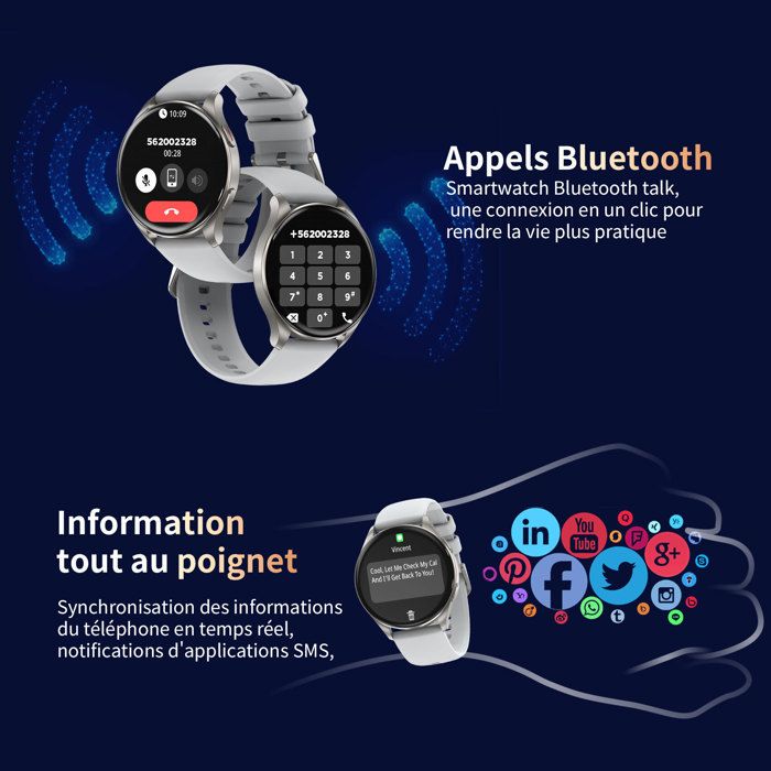 Montre Connectée Blackview Unisexe – Appels Bluetooth, 100+ Modes Sport, Moniteur Fréquence Cardiaque Et Sommeil, écran 1.85", IP68 - 10