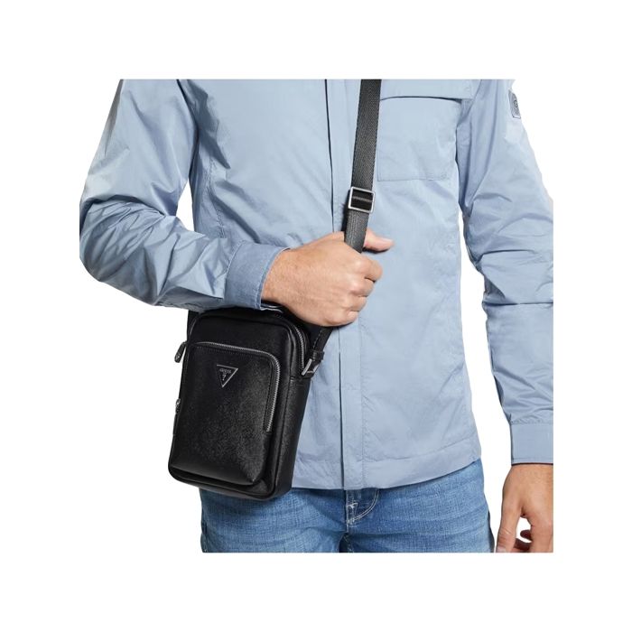 Sacoche Guess Homme Saffiano Noir Synth?�tique Noir - Cdiscount Bagagerie - Maroquinerie