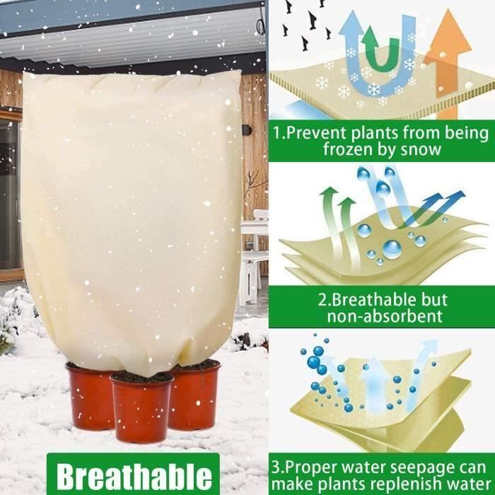 Lot De 6 Housses D'Hivernage Pour Plantes Extérieur - Tissu Non Tissé, Fermeture Éclair - Protection Gel/Vent/Neige