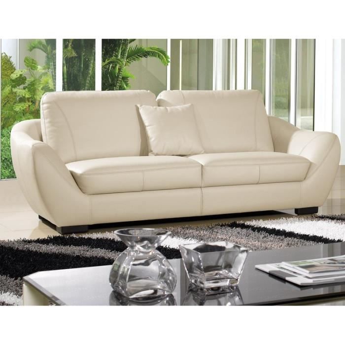 Canapé Fixe 2 Places Cuir Véritable Beige - Style Moderne - Fabriqué En France - Peu Servi