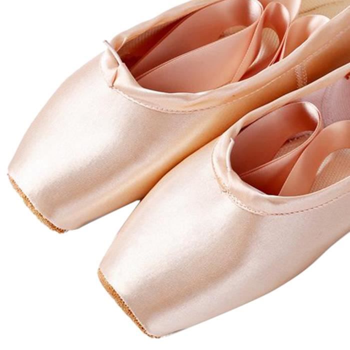 Chaussure de Danse de Pointe Chaussures de Ballet en Satin Rose avec  Capuchons d'orteils Protecteurs et Ruban pour Femme Fille 34 EU :  : Mode