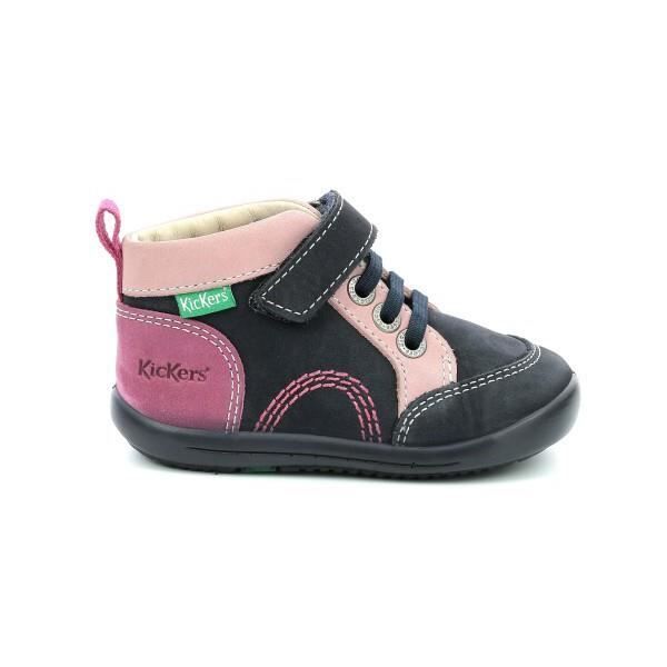 Basket Cuir Enfant Kickers Kouic Blanc/bleu clair rose - Cdiscount