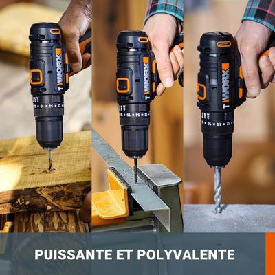 Perceuse-visseuse à Percussion WORX WX370 18V (20V MAX) - 2 Batteries 2Ah, 50 Nm, 30 Forets, Mallette - Puissante Et Légère - 5