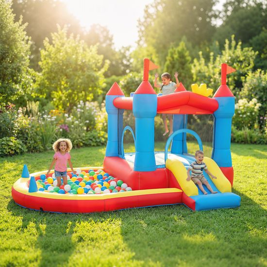 AIYAPLAY Château gonflable avec souffleur 8 en 1, parc aquatique, toboggan, trampoline, piscine à balles, mur