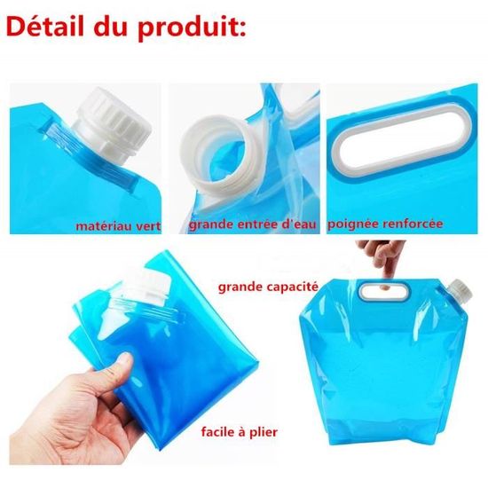 Lot De 5 Sacs D'Eau Pliable 5L/10L Avec Robinet - Bidon Eau Portable Pour Camping, Randonnée Et Voyage