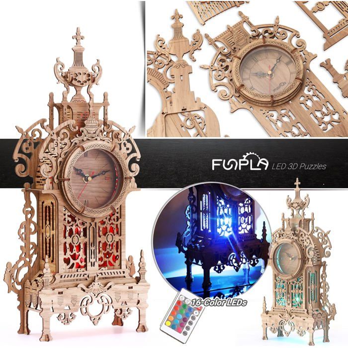 FUNPOLA Maquette en Bois à Construire Puzzle 3D Alice au Pays des Merveilles Veilleuse - Puzzle 3D en Bois à Construire - LED DIY Lampe Décor Puzzles 3D Bois Adultes