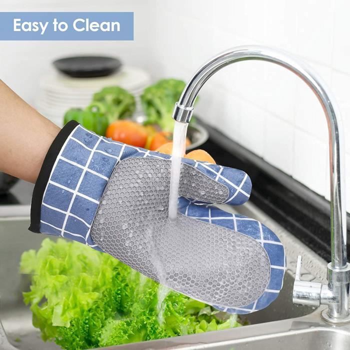 Gants De Four Silicone Résistants à 300°C - Set 5 Pièces Noir (gants + Maniques + Brosse) - Cuisine & BBQ