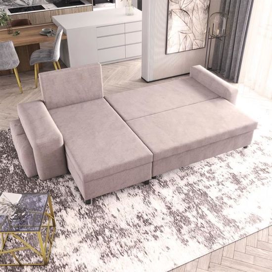 canape d angle convertible levebre cappucino coffre de rangement deux poufs integres dans l accoudoir achat vente meuble tv levebre canape d angle convertible cdiscount