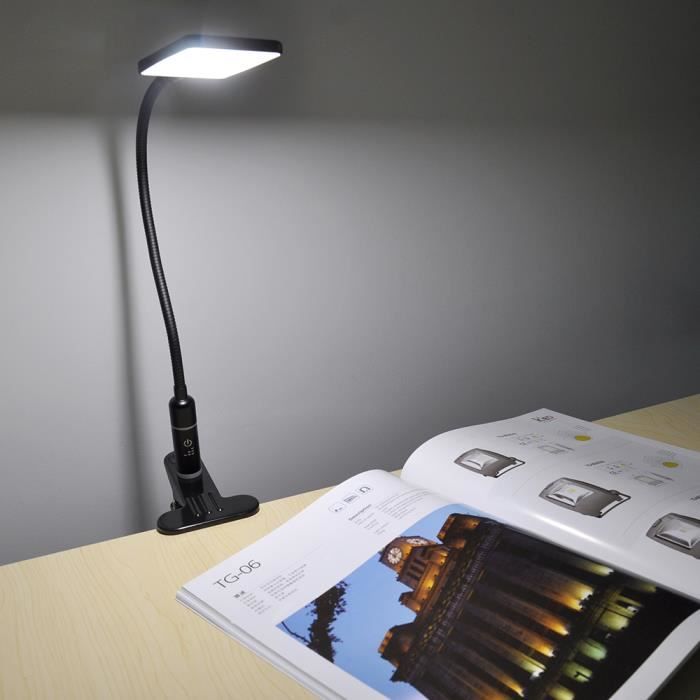 Lampe de bureau à pince noire avec LED avec variateur tactile - Lionard