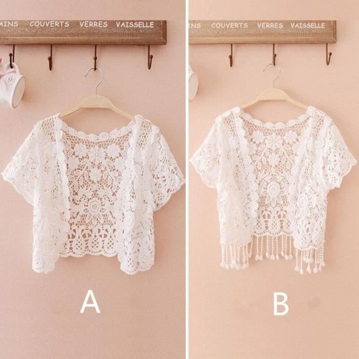 Type A Tapez M Veste de mariee en dentelle blanche pour femmes manches courtes bolero tenue ete elegante Cdiscount Pret a Porter