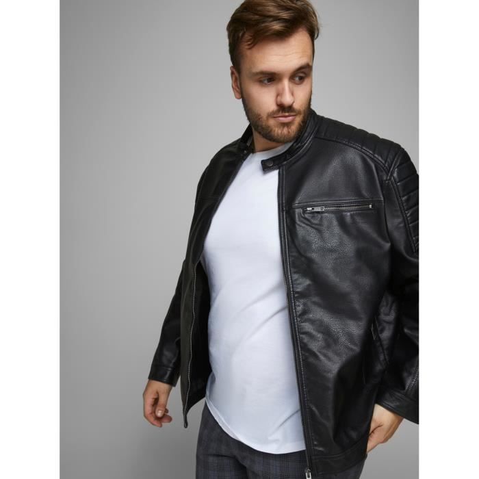 Men JACK JONES Faux Leather Jacket Plus Size Biker Bomber Transitional Blouson Big Size JJEROCKY Noir Cdiscount Pret a Porter