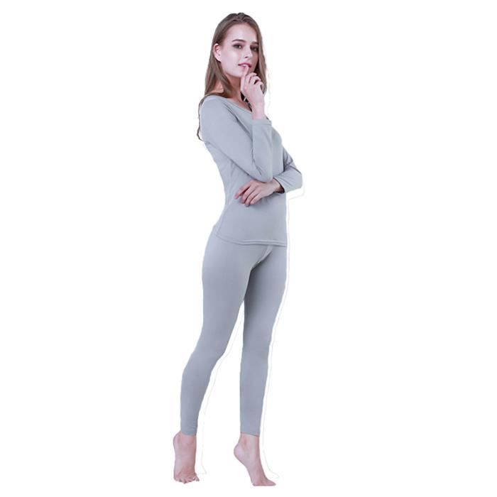 Ensemble de sous-vêtement thermique Femme Manches longues Pantalon  Gris