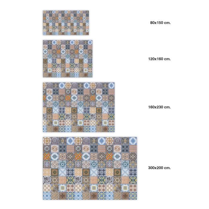 Tapis vinyle style carreaux ciments bleu 80x300cm | Maisons du Monde