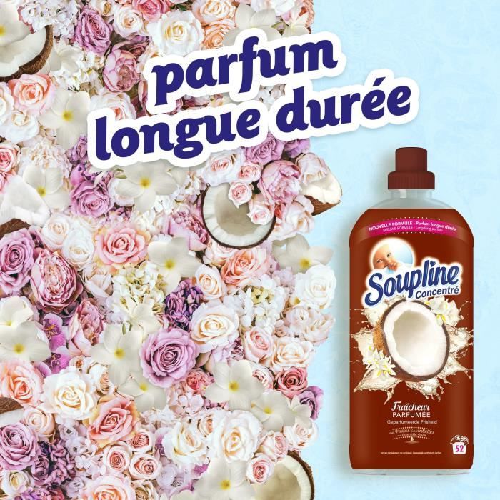 SOUPLINE Adoucissant concentré Fraîcheur Parfumée Coco & Fleurs blanches -  52 lavages - 1,2L - Cdiscount Electroménager