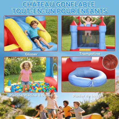 5 en 1 Château Gonflable Enfants avec Toboggan Double, Parc Aquatique Gonflable avec Mur d
