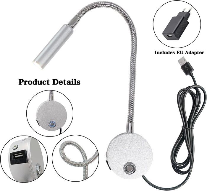 Lampe Lecture Murale LED - Variateur Touch - Col Cygne 38cm - Blanc Chaud