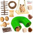 12 PCS Petits animaux de compagnie Jouet à croquer pin naturel en bois molaire jouet pour hamster chinchilla-0