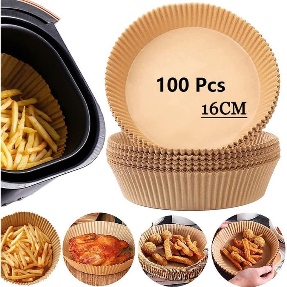 Papier Sulfurisé Rond Anti-adhésif - Lot De 100 Feuilles Avec Oreilles Suspendues 25 Cm