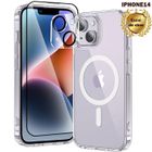 WENZYLIQUOX Coque iPhone 14 aimantée MagSafe,verre trempé,protège-caméra,antichoc TPU bumper,transparent,anti-jaunissement,Hard PC Back