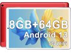 DUODUOGO Tablette Android 13, Tablette Tactile 10.6 Pouces 8 Go RAM 64 Go ROM | 1280×800 IPS HD | Certification Google GMS,5MP/5G WiFi-Rouge