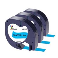 3x 7MAGIC Compatible pour Dymo LetraTag Ruban Plastique 91205, 12mm x 4 m,pour Dymo LetraTag LT-100H,  noir sur bleu