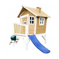 Maisonnette en bois AXI Robin avec toboggan bleu pour enfants | Aire de jeux extérieure marron & blanc