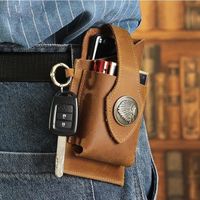 Marron - Sac de ceinture en cuir Vintage pour hommes, étui tactique multifonction, porte clé Portable, étui p