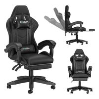 Chaise de gaming de bureau avec repose-pieds ergonomique, pivotant à 90 °, avec coussin lombaire & appuie-tête, réglable en hauteur