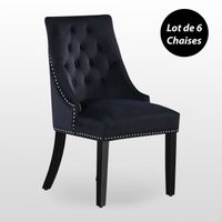 Windsor - Lot de 6 Chaises Capitonnées en Velours Noir  - Style Classique & Design - Pieds en Bois - Salle à Manger, Salon ou Coiffe
