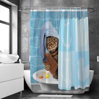Rideau de douche chat anneaux inclus 3D effect imperméable 180 x 200 cm