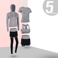 Ensemble de Vêtements de Sport Femme - HY™ - Confortable et Respirant - 5 Pièces Fitness - Gris