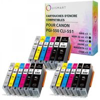 OuiSmart® PGI-550 CLI-551 Pack 18 Cartouches Encre Compatible Canon PGI-550 CLI-551 XL pour imprimante PIXMA IP7250 MG5550 IX6850