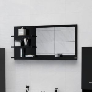 MIROIR SALLE DE BAIN Miroir De Salle De Bain Noir - Aggloméré - Miroir Mural avec 3 Étagères Ouvertes