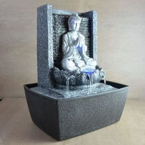 FONTAINE INTÉRIEURE ZEN'LIGHT Fontaine d'intérieur Nirvana -  Fontaine Bouddha - Décoration Feng Shui - Eclairage LED - SCFRB1 - Grise