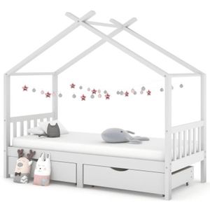 STRUCTURE DE LIT Fydun Cadre de lit d'enfant avec tiroirs Blanc Pin massif 90x200 cm A02   112255