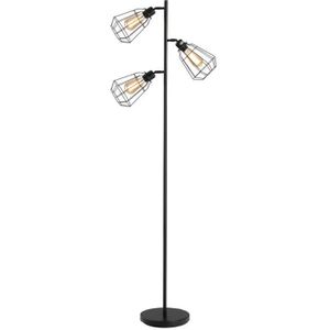 LAMPADAIRE Lampadaire design industriel 3 ampoules max. 40 W abat-jour cage métal noir