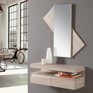 Meuble D Entree Chene Blond Bois Blanc Miroir Lonely L 87 5