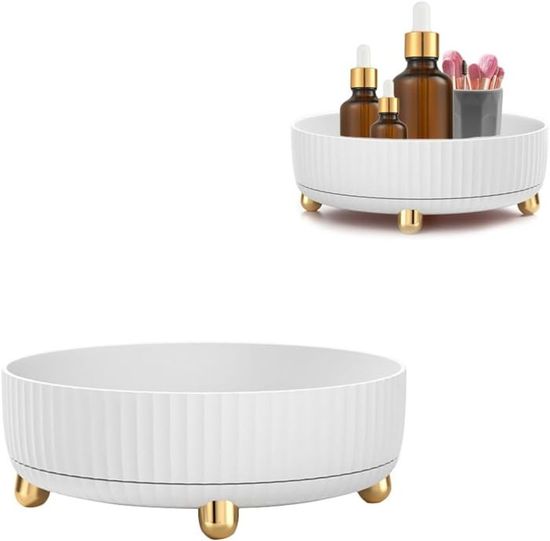 Plateau Rond En Verre Miroir Noir Doré 25x25cm - Organisateur Bijoux, Parfums, Maquillage - Décoration Table Commode - 3