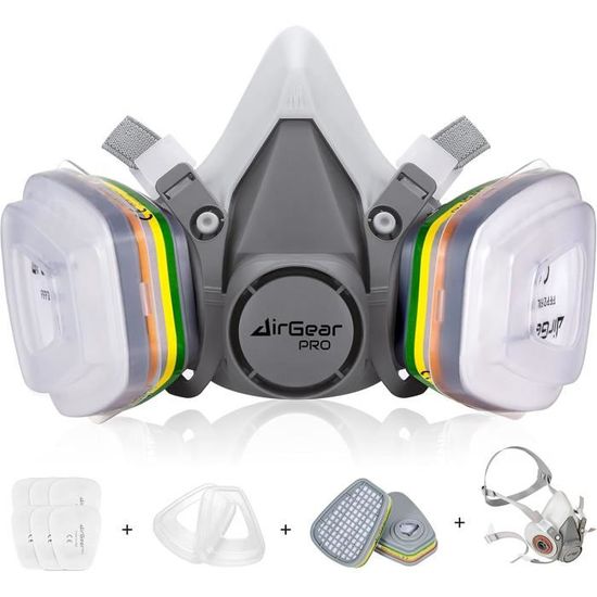 Masque De Protection Respiratoire Réutilisable Avec Filtres Et Lunettes - Pour Peinture, Ponçage, Poussières, Vapeurs