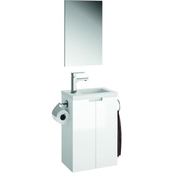 Meuble lave-mains suspendu Closy Pack avec miroir blanc brillant L 40 x H 60 x P 25,2 cm - Allibert