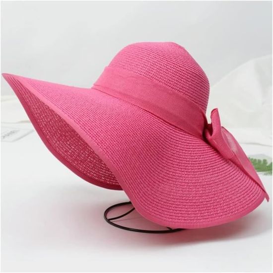 Chapeau De Plage Femme à Large Bord En Paille - Style Vintage Pliable - Taille Unique