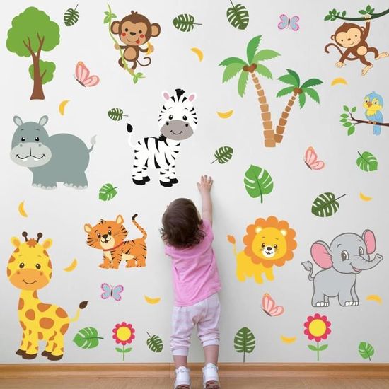 Stickers Muraux Enfants Autocollant Mural Bebe Garcon Fille Chambre  Décoration Animaux Éléphant Lion Tigre Zèbre Stickers Muraux - Cdiscount  Maison