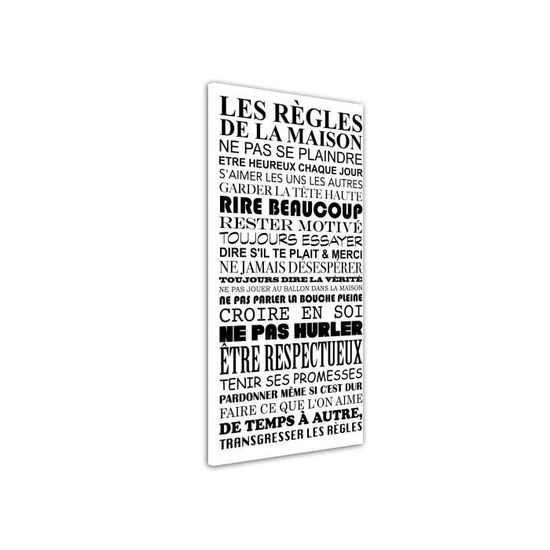 Tableau Déco "Les Règles De La Maison" - 50x80 Cm - Fabrication Française - Toile Imprimée Sur Châssis Bois - 3
