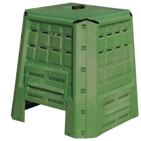 Composteur Jardin BRIXO KOMPOBOX 740L - Noir - Plastique Recyclable - Porte Supérieure Et Latérale - Résiste Aux Intempéries