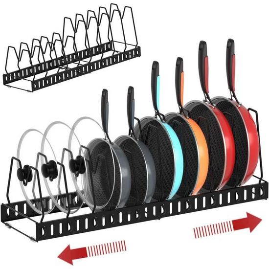 Support à Couvercles Suspendu 6 Places - Organisateur Armoire Cuisine, Noir, Gain De Place