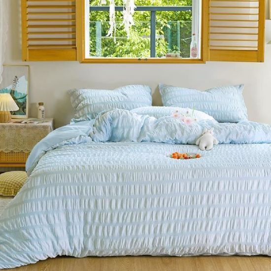 Parure Housse De Couette 240x220 + 2 Taies 65x65 Cm Seersucker Floral Respirant – Beige Joanna&Seasons