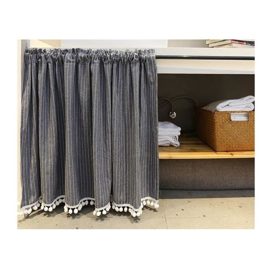 Demi-rideau Cuisine Style Rustique - 45 X 150 Cm - Coton Et Lin Avec Pompons - Dentelle Creuse - Lavage Main - 9