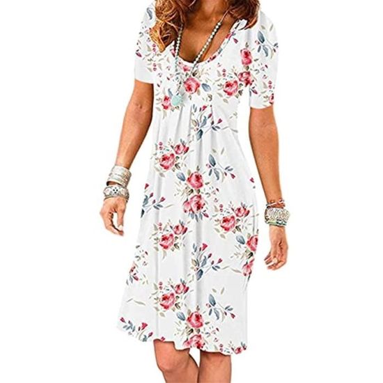 Robe Gaze De Coton Zeagoo Robe été En Lin Femme - Longueur Genou - Manches Courtes Avec Poches - Décontractée - Multi Coloris Robe Confortable été